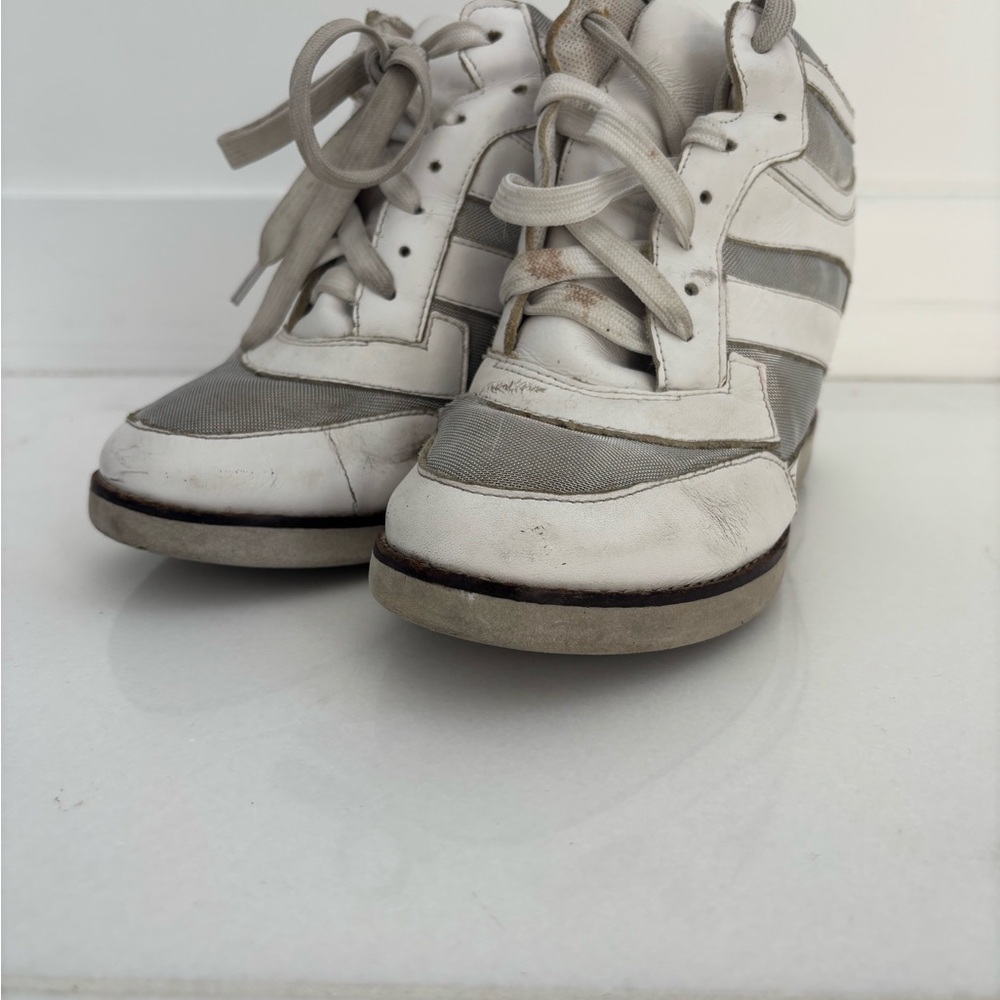 White and Gray High-Top hidden heel Sneakers